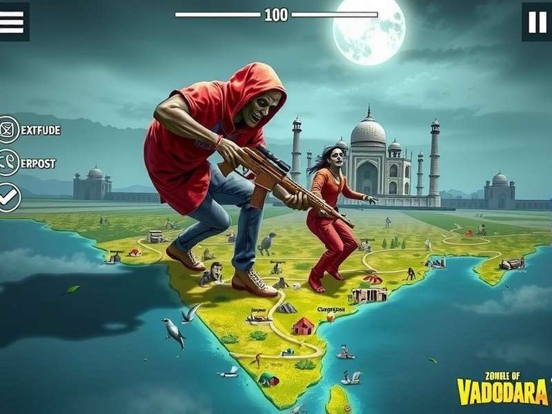 Vadodara Zombie Battle Royale map showing Indian landmarks